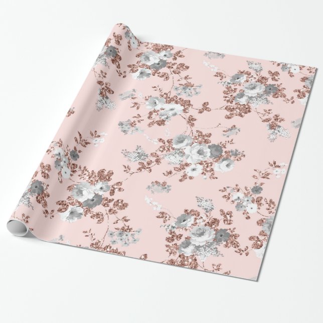Modern erröten der rosa weiße Blumen Geschenkpapier (Ungerollt)