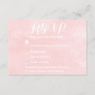 Modern erröten rosa Watercolorhochzeit UAWG RSVP Karte