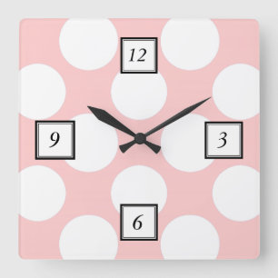 Modern erröten rosa weißes Tupfen-Muster Quadratische Wanduhr