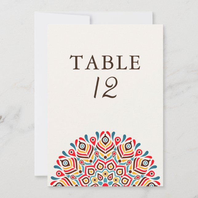 Modern Ethnic Floral Mandala Wedding Table Number Einladung (Vorderseite)