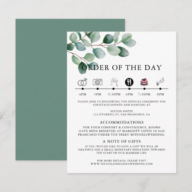 Modern Eucalyptus Greenery Wedding Begleitkarte (Vorne/Hinten)