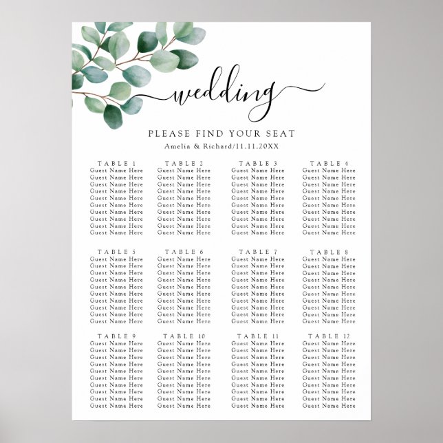 Modern Eucalyptus Greenery Wedding Poster (Vorne)