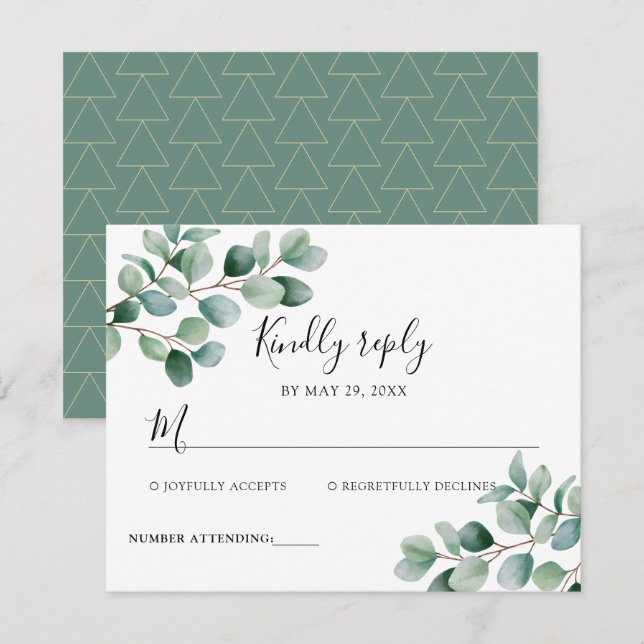 Modern Eucalyptus Greenery Wedding RSVP Karte (Vorne/Hinten)