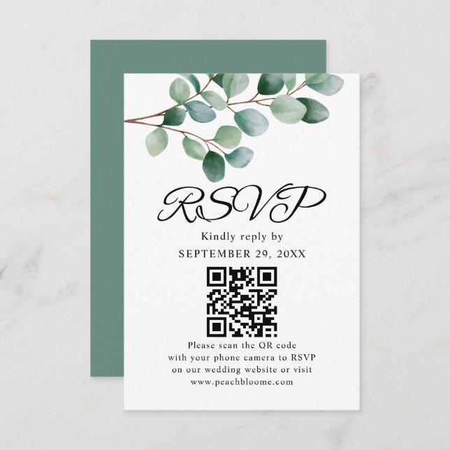 Modern Eucalyptus Greenery Wedding RSVP Karte (Vorne/Hinten)