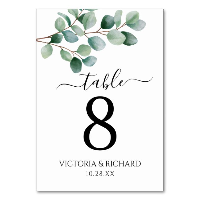 Modern Eucalyptus Greenery Wedding Tischnummer (Vorderseite)