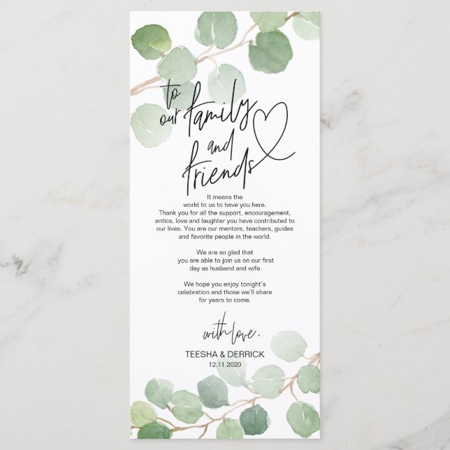 Modern eucalyptus Place Einstellung Danke Karte (Vorderseite)