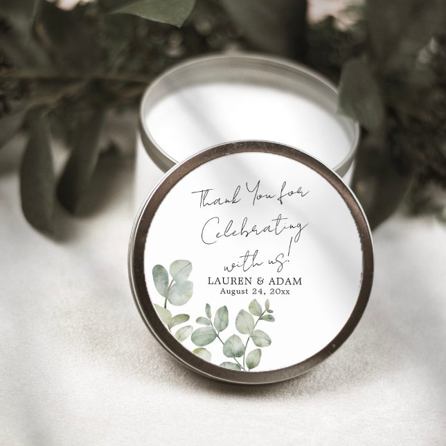 Modern Eucalyptus Wedding Favor Runder Aufkleber (Von Creator hochgeladen)