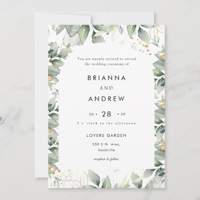 Modern Eucalyptus Wedding Invitation Einladung (Vorderseite)
