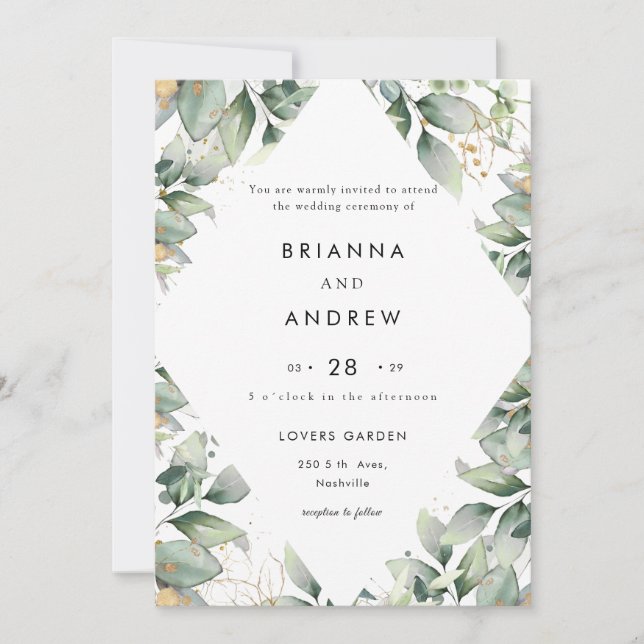 Modern Eucalyptus Wedding Invitation Einladung (Vorderseite)
