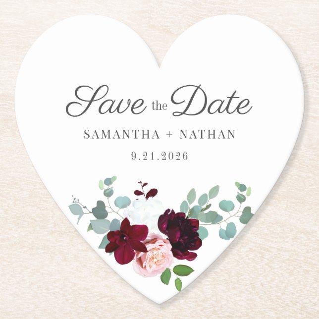 Modern Eukalyptus Floral Save the Date Hochzeit Untersetzer (Vorderseite)