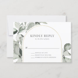 Modern Eukalyptus Gold Arch Wedding RSVP Karte