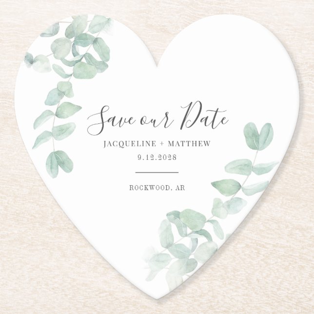 Modern Eukalyptus Greenery Bloral Save the Date Untersetzer (Vorderseite)