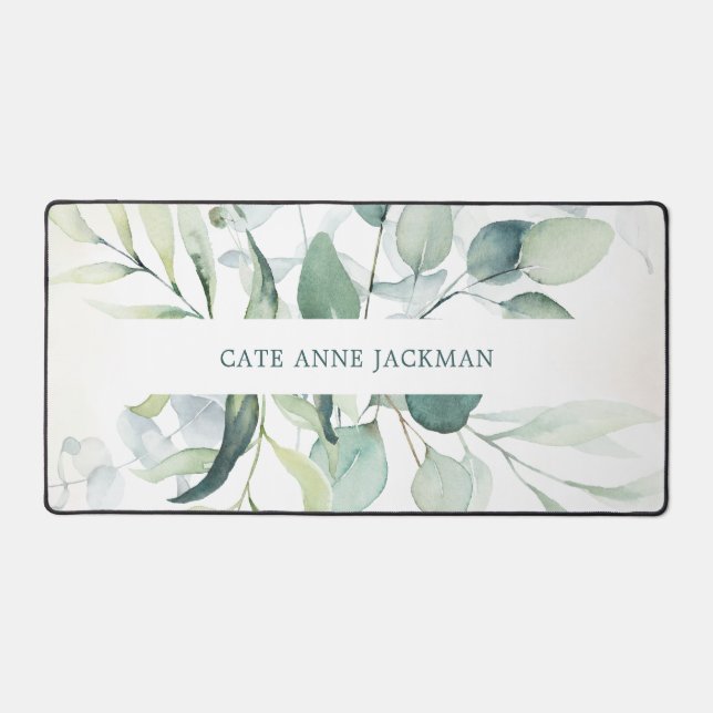 Modern Eukalyptus Greenery Elegant Rustikal Schreibtischunterlage (Vorderseite)