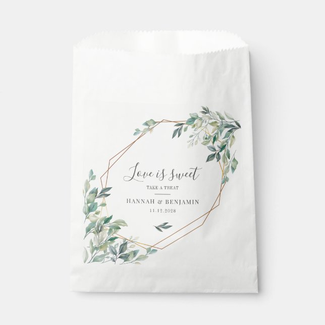 Modern Eukalyptus Greenery Gold Geometric Wedding Geschenktütchen (Vorderseite)
