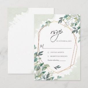 Modern Eukalyptus Greenery Gold Geometric Wedding RSVP Karte