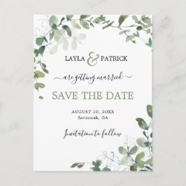 Modern Eukalyptus Greenery Save the Date Postkarte