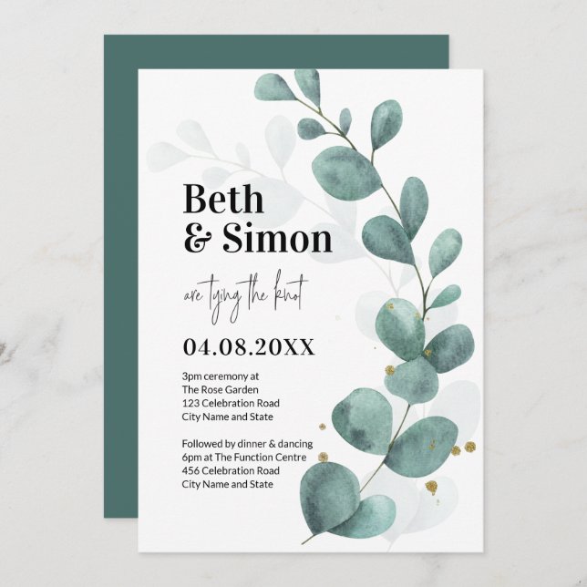 Modern Eukalyptus Greenery Watercolor Wedding Einladung (Vorne/Hinten)
