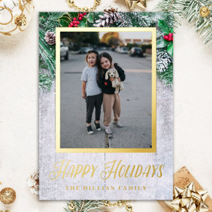 Modern Evergreen Christmas Two Foto Vertikal Folien Feiertagskarte
