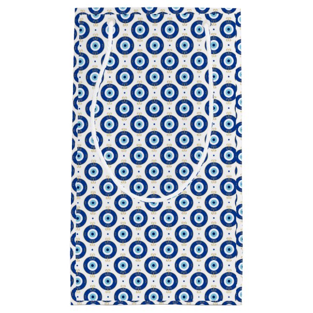 Modern Evil Eye Pattern Blue & Gold Protection Kleine Geschenktüte (Vorderseite)