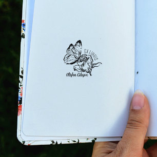 Modern Ex Libris Blume Schmetterling, Buch Gummistempel
