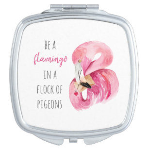 Modern exotischer, rosafarbener Flamingo mit Zitat Taschenspiegel