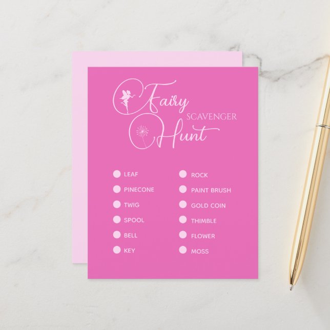 Modern Fairy Birthday Scavenger Hunt Party Game (Vorderseite/Rückseite Beispiel)