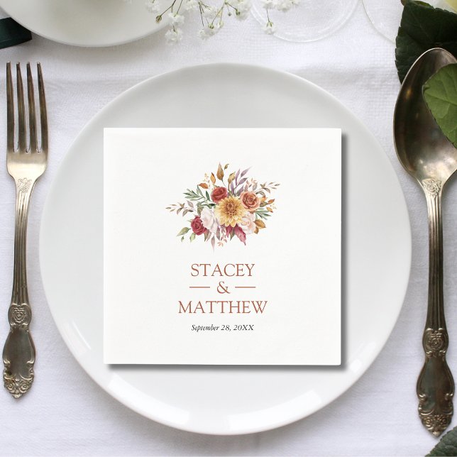 Modern Fall Bohemisch Florenz Serviette (Modern fall bohemian floral terracotta wedding napkins add warm seasonal charm to receptions.)
