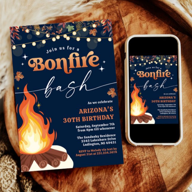 Modern Fall Bonfire Einladung, Bonfire Bash Einladung (Fall Invitations, Bonfire Birthday Invitation, Bonfire Party Invite)