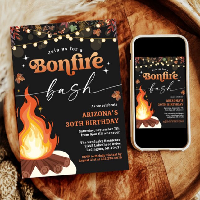 Modern Fall Bonfire Einladung, Bonfire Bash Einladung (Modern Fall Bonfire Invitation, Bonfire Bash Invitation)