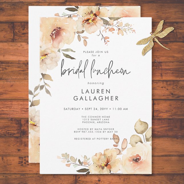 Modern Fall Champagne Floral Frame Bridal Luncheon Einladung (Modern Fall Champagne Floral Frame Bridal Luncheon Invitation)