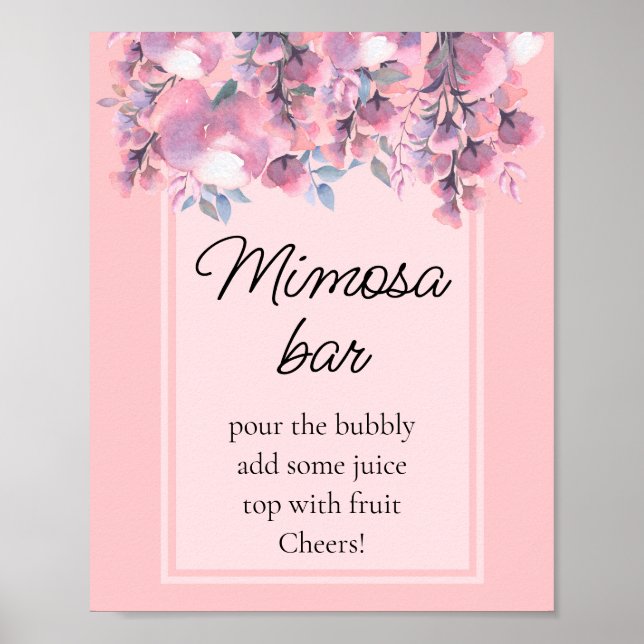 Modern Fall Floral Dusty Rose Mimosa Bar Poster (Vorne)