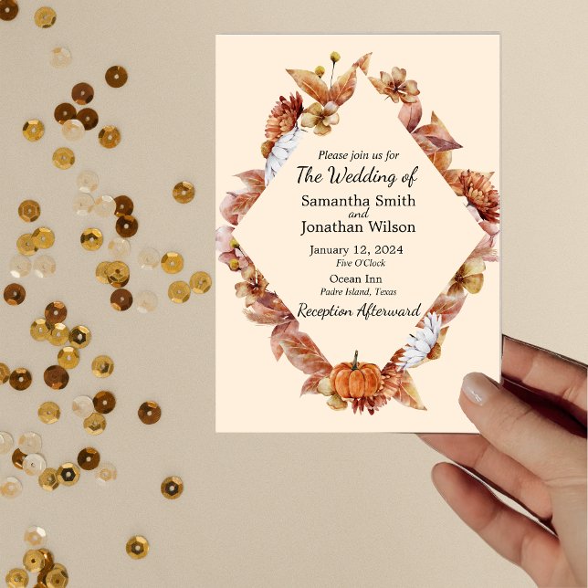 Modern Fall Orange BOHO Hochzeitseinladung Einladung (Von Creator hochgeladen)