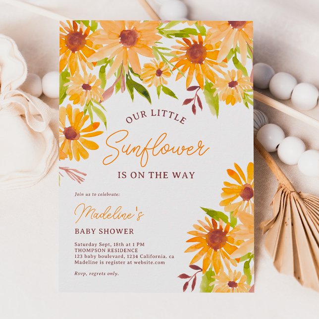 Modern fall sunflower script baby shower einladung (Modern fall sunflower script baby shower invitation)