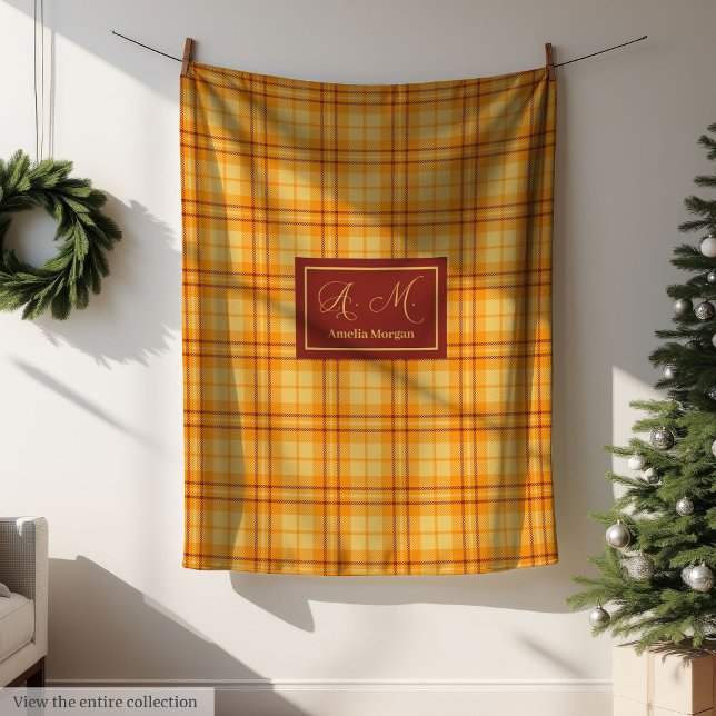 Modern Fall Tartan Plaid Blanket Chic Custom Name Fleecedecke (Modern Fall Tartan Plaid Blanket Chic Custom Name)