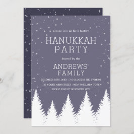 Modern Fallende Schneewinterbäume Hanukkah Party Einladung