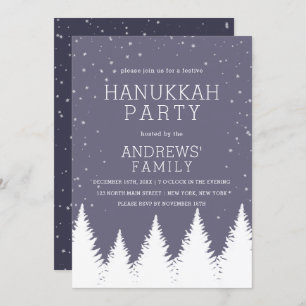 Modern Fallende Schneewinterbäume Hanukkah Party Einladung