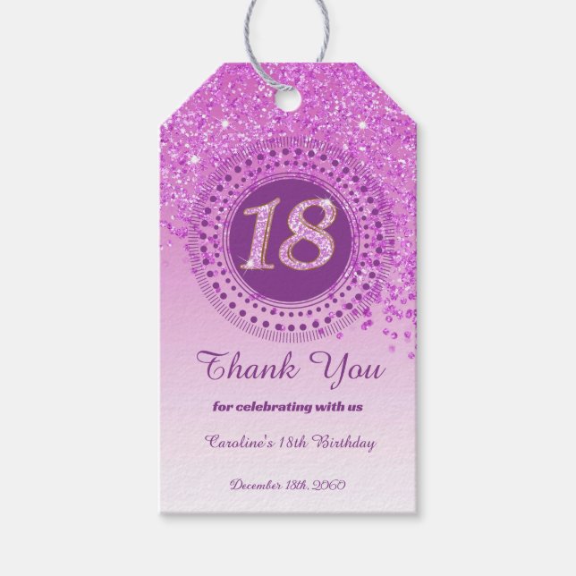 Modern Falling Pink Glitzer 18. Geburtstag Geschenkanhänger (Vorderseite)