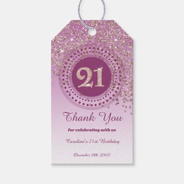 Modern Falling Rose Gold Glitter 21st Birthday Geschenkanhänger (Vorderseite)