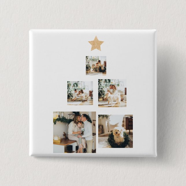 Modern Family Christmas Tree Foto With Star Button (Vorderseite)