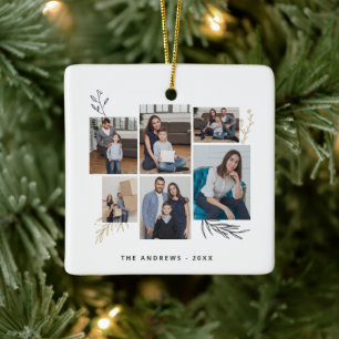 Modern Family Collage Foto Weihnachten Typography Keramikornament