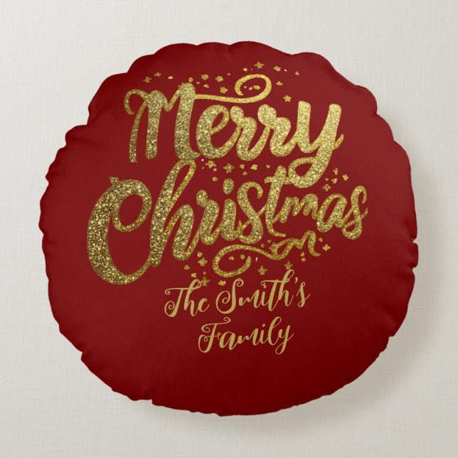 Modern Family Gold Glitzer Weihnachten Rundes Kissen (Vorderseite)