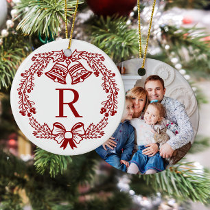 Modern Family Monogram Christmas Foto Keramik Ornament