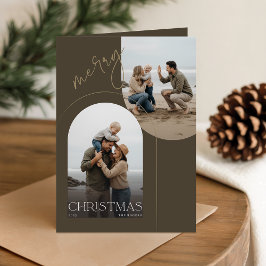 Modern Family of 3 Beach Photo Christmas Folded Feiertagskarte