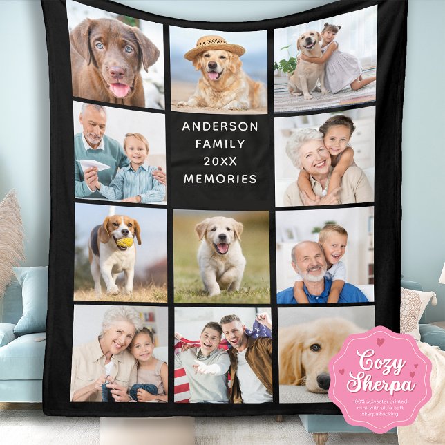 Modern Family Personalized 11 Photo Collage Black  Sherpadecke (Von Creator hochgeladen)