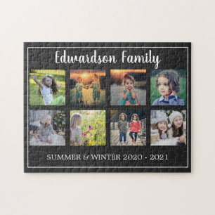 Modern family photo collage monogrammed 8 photos puzzle
