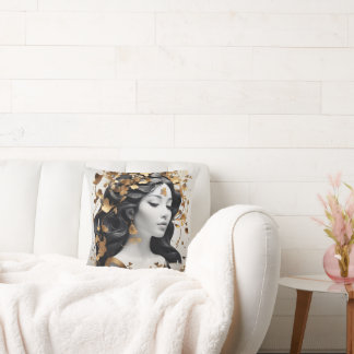 Modern Fantasy Art in Black and Gold Kissen