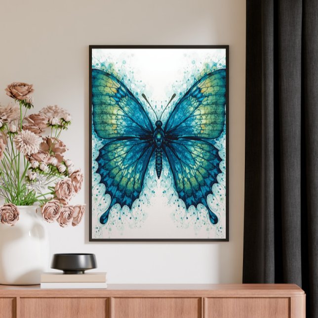 Modern Fantasy Fractal Art Watercolor Butterfly  Leinwanddruck (Von Creator hochgeladen)