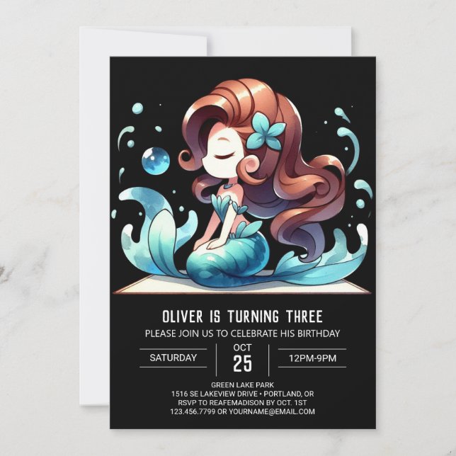 Modern Fantasy Mermaid Birthday Einladung (Vorderseite)