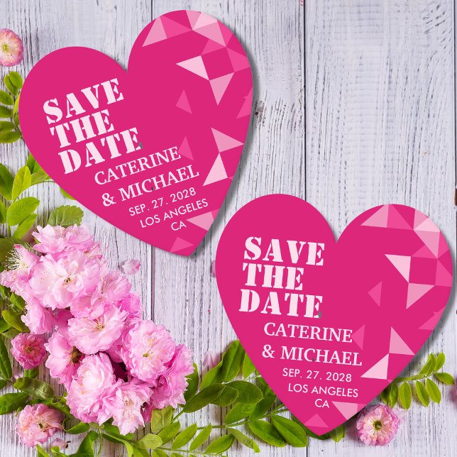 Modern farbenfroh rosa Herz Geometrie Save the Dat Untersetzer (Von Creator hochgeladen)