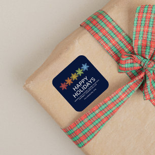 Modern farbige Schneeflocken Weihnachten Quadratischer Aufkleber